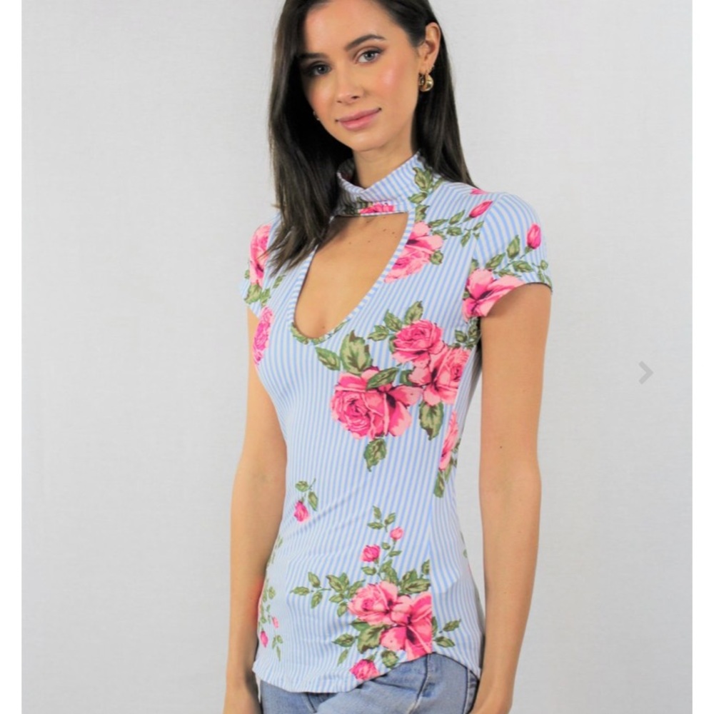 Choker Style Floral T-Shirt